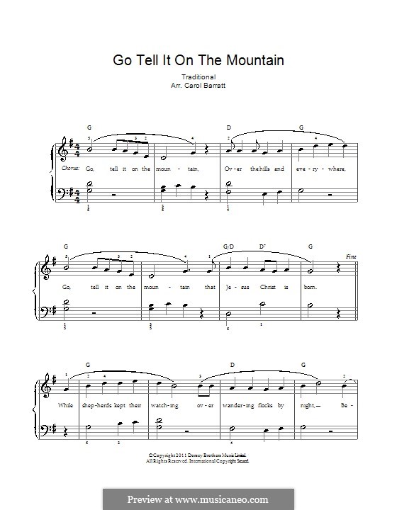 Go, Tell it on the Mountain (Printable Scores): Para vocais e piano by folklore