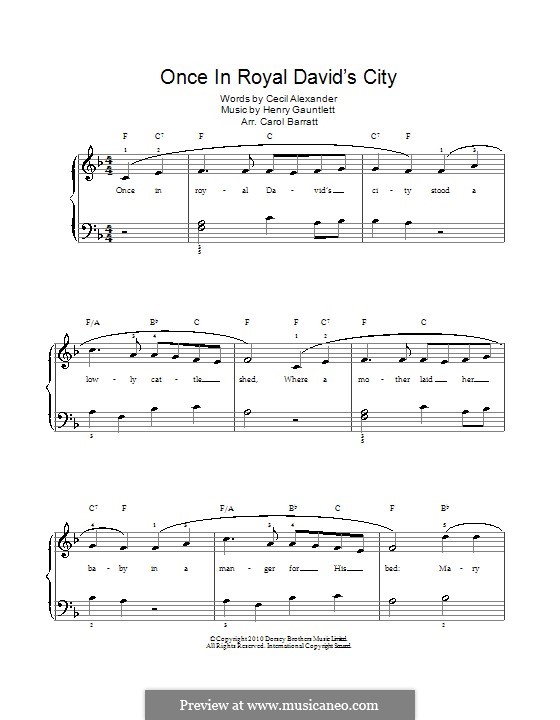 Once in Royal David's City (Printable scores): Para vocais e piano by Henry John Gauntlett