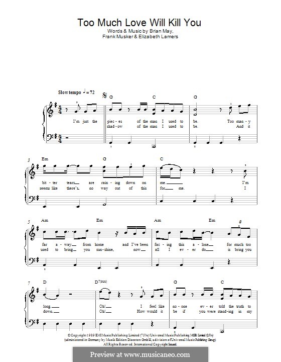 Too Much Love Will Kill You Por B May E Lamers F Musker Em Musicaneo