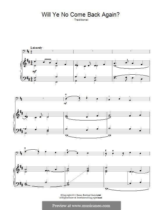 Will Ye No Come Back Again: para Violoncelo e piano by folklore