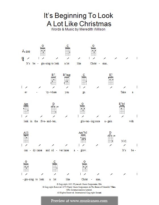 It's Beginning to Look a Lot Like Christmas (Perry Como): ukulele com parte dedilhada by Meredith Willson