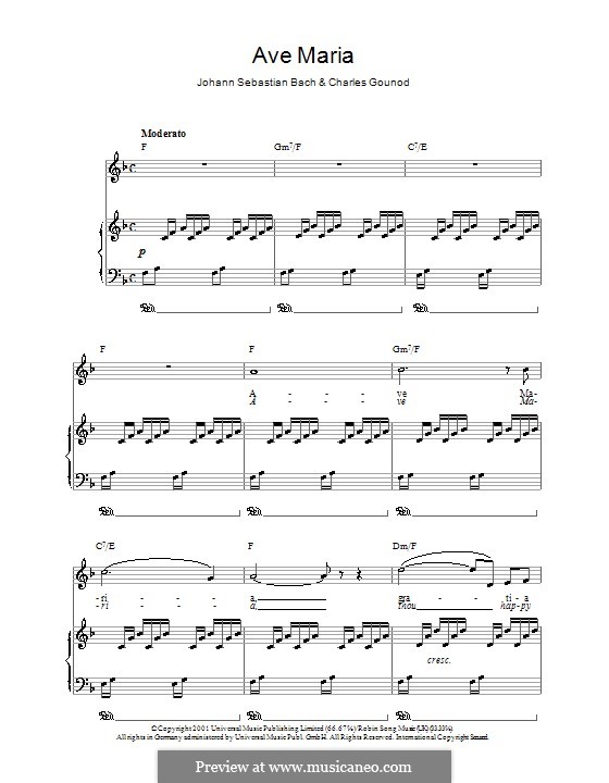Ave Maria (Printable Sheet Music) por J.S. Bach, C. Gounod em músicaNeo