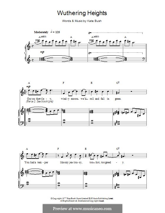 Wuthering Heights: Para vocais e piano (ou Guitarra) by Kate Bush