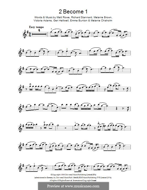 2 Become 1 (The Spice Girls): para violino by Emma Bunton, Geri Halliwell, Matt Rowe, Melanie Brown, Melanie C, Richard Stannard, Victoria Adams
