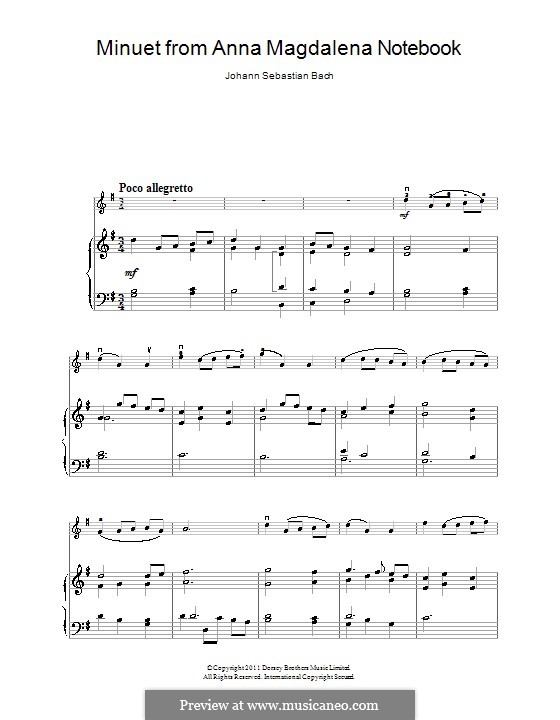 No.4 Minuet in G Major, BWV Anh.114: para violino by Johann Sebastian Bach