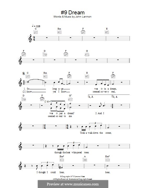No.9 Dream: melodía,letras e acordes by John Lennon