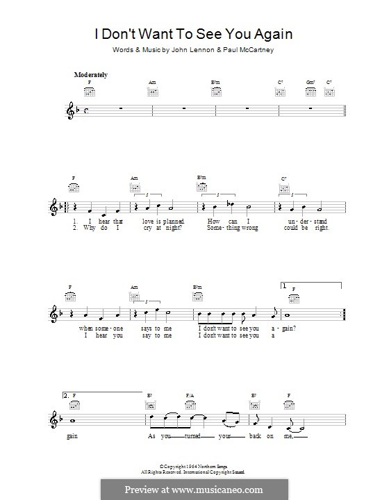 I Don't Want To See You Again (The Beatles): melodía,letras e acordes by John Lennon, Paul McCartney