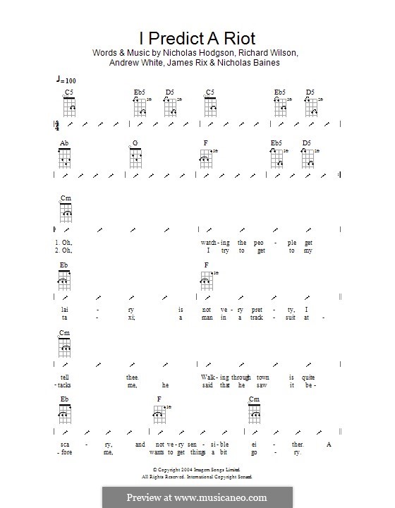 I Predict a Riot (Kaiser Chiefs): ukulele com parte dedilhada by Andrew White, James Rix, Nicholas Baines, Nicholas Hodgson, Charles Wilson