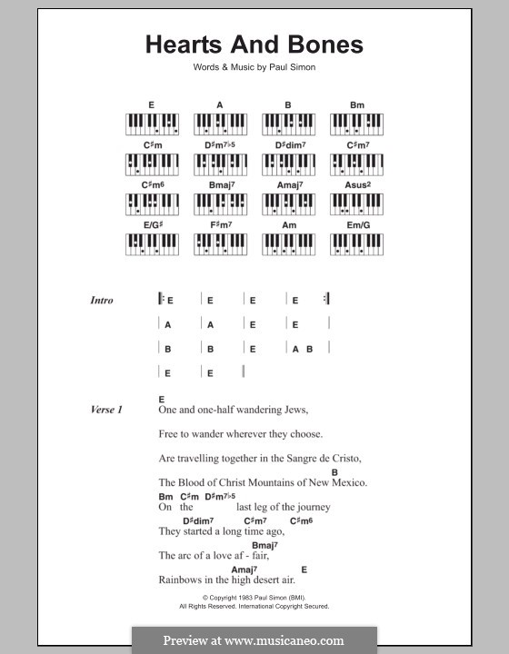 Hearts and Bones: letras e acordes para piano by Paul Simon