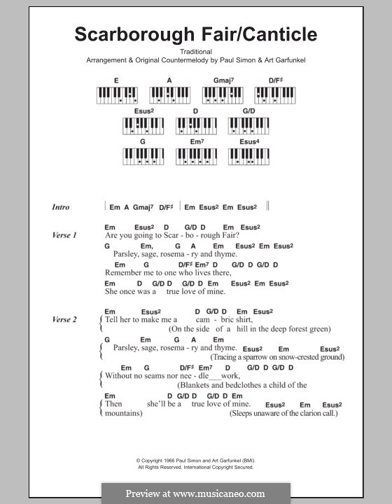 Scarborough Fair / Canticle: letras e acordes para piano by folklore