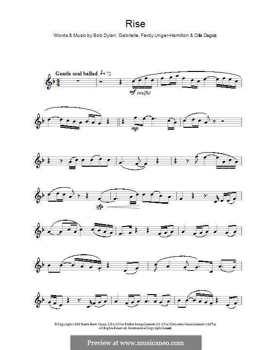 Rise: For flute (F Major) by Gabrielle, Bob Dylan, Ferdy Unger-Hamilton, Ollie Dagois