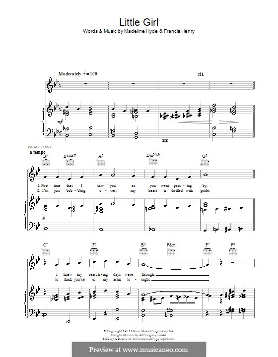 Little Girl: Para vocais e piano (ou Guitarra) by Francis Henry, Madeline Hyde