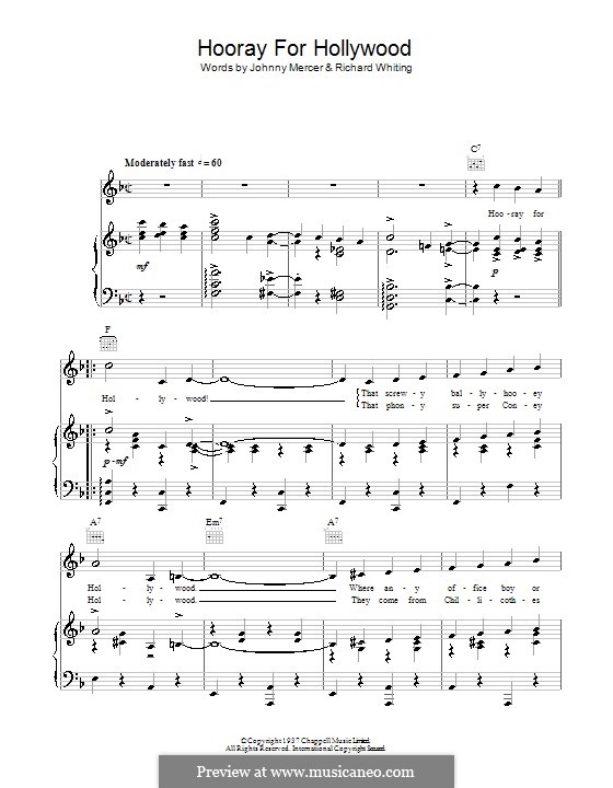 Hooray for Hollywood: Para vocais e piano (ou Guitarra) by Johnny Mercer, Richard A. Whiting