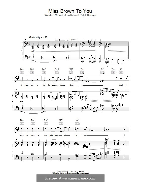 Miss Brown to You: Para vocais e piano (ou Guitarra) by Richard A. Whiting, Ralph Rainger