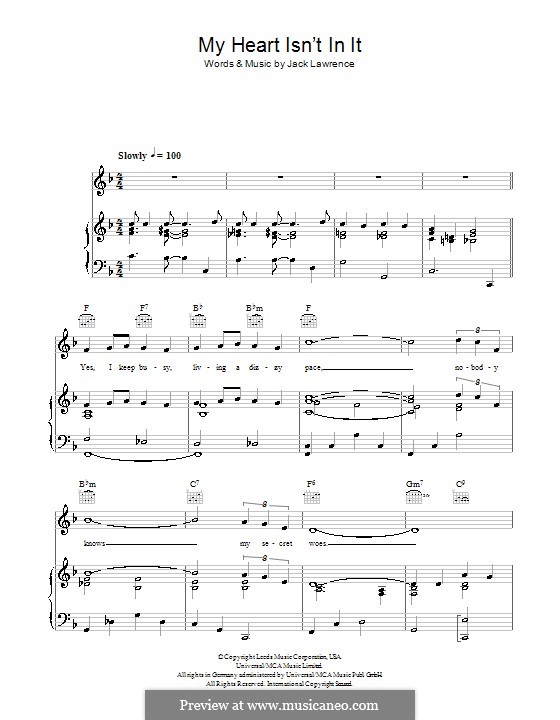 My Heart Isn't in It (Tony Pastor): Para vocais e piano (ou Guitarra) by Jack Lawrence
