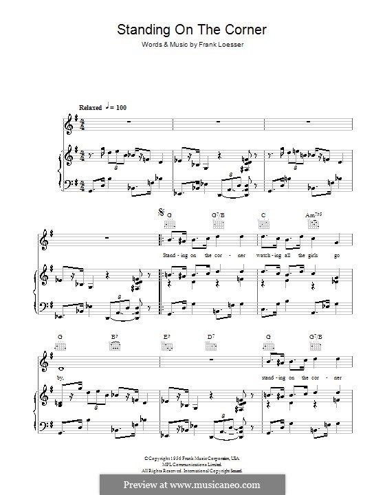 Standing on the Corner (The Four Lads): Para vocais e piano (ou Guitarra) by Frank Loesser