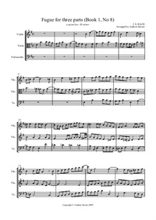 Prelude and Fugue No.8 in E Flat Minor, BWV 853: Fugue, for string trio (in E minor) by Johann Sebastian Bach