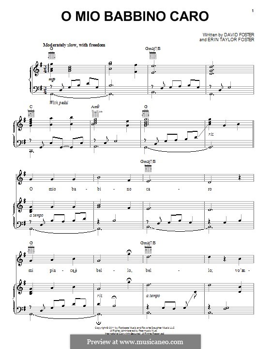 O mio babbino caro (Jackie Evancho): Para vocais e piano (ou Guitarra) by David Foster, Erin Taylor Foster