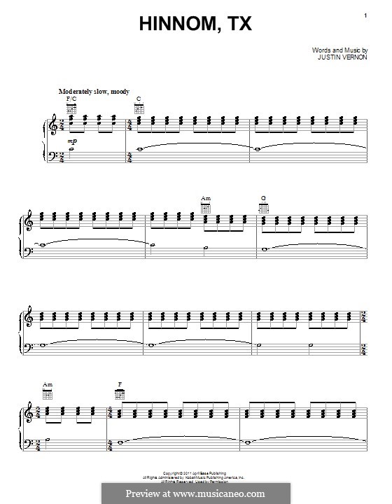Hinnom, TX (Bon Iver): para vocais,piano ou guitarra by Justin Vernon