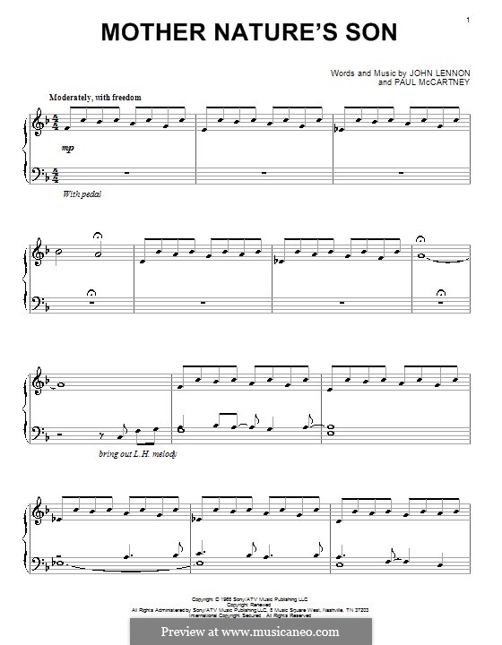 Mother Nature's Son (The Beatles): Para Piano by John Lennon, Paul McCartney