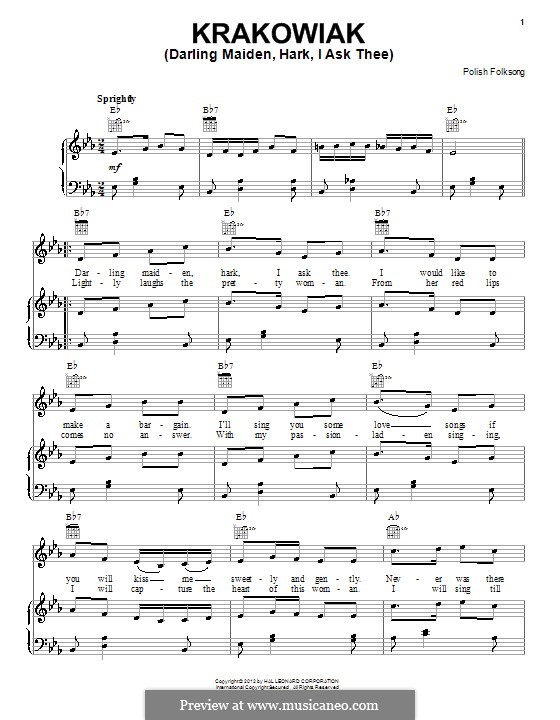 Krakowiak (Darling Maiden, Hark, I Ask Thee): Para vocais e piano (ou Guitarra) by folklore