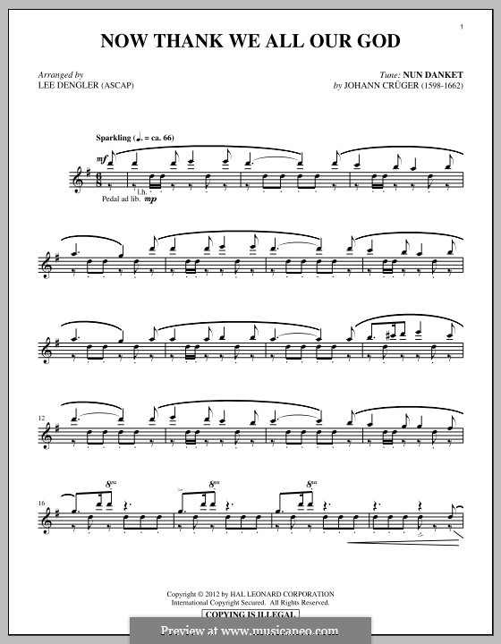 Now Thank We All Our God: Para Piano by Johann Crüger