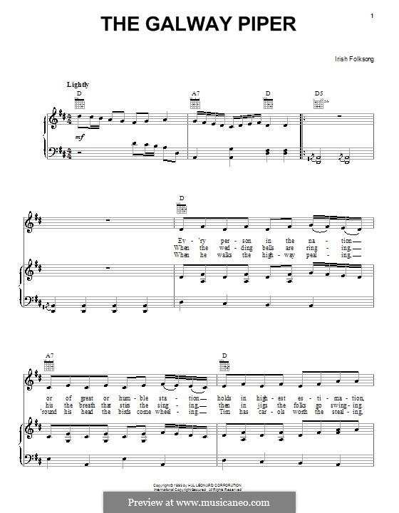 The Galway Piper: Para vocais e piano (ou Guitarra) by folklore