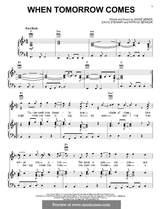 When Tomorrow Comes (Eurythmics): Para vocais e piano (ou Guitarra) by Annie Lennox, David A. Stewart, Patrick Seymour