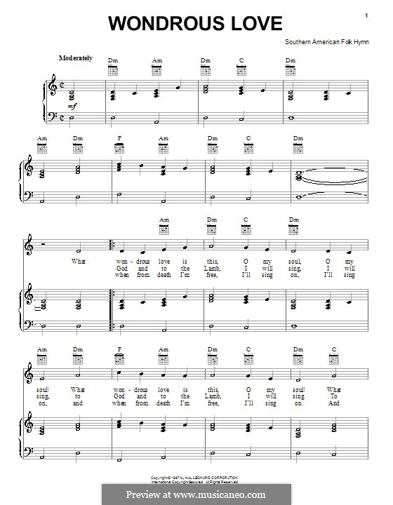 Wondrous Love: Para vocais e piano (ou Guitarra) by folklore
