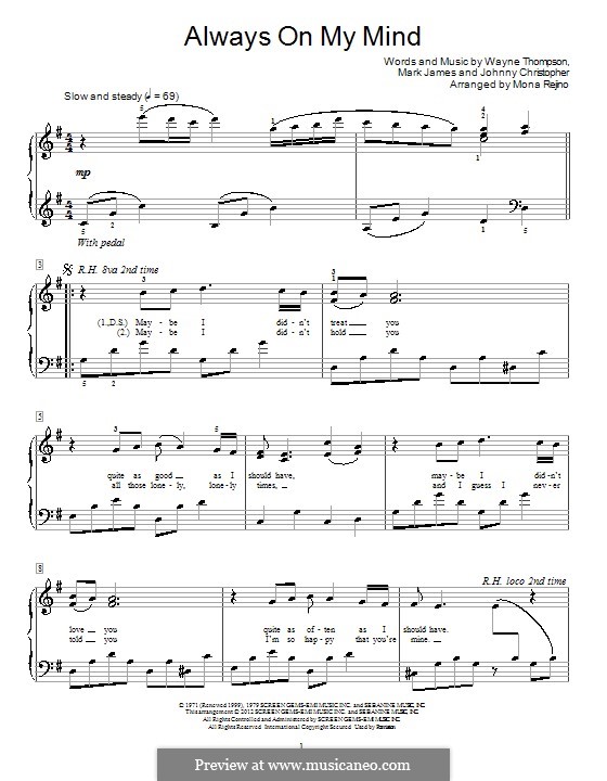 Always on My Mind: Para Piano by Johnny Christopher, Mark James, Wayne Carson Thompson