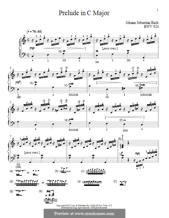Little Prelude in C Major, BWV 924: Para Piano by Johann Sebastian Bach