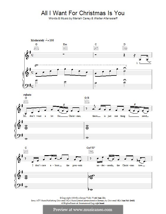 Vocal version: Para vocais e piano (ou Guitarra) by Mariah Carey, Walter Afanasieff