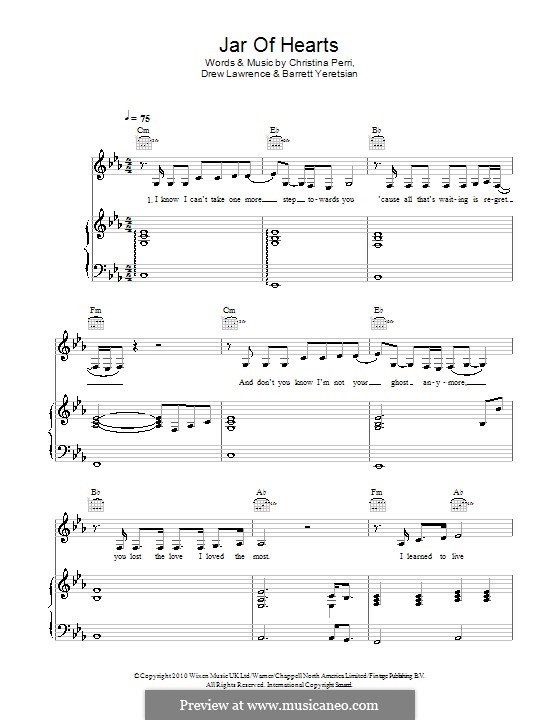 Jar of Hearts: Para vocais e piano (ou Guitarra) by Barrett Yeretsian, Christina Perri, Drew Lawrence