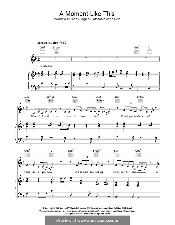 A Moment Like This: para vozes e piano ou guitarra (Leona Lewis) by John Reid, Jörgen Kjell Elofsson
