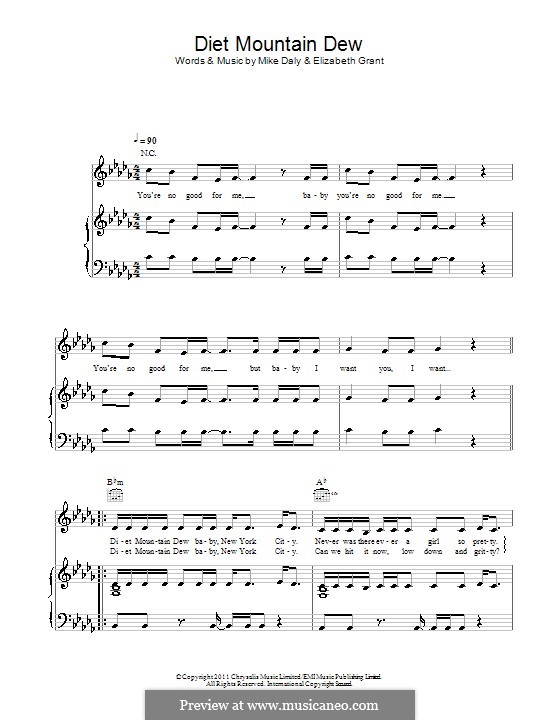 Diet Mountain Dew (Lana Del Rey): Para vocais e piano (ou Guitarra) by Mike Daly, Elizabeth Grant