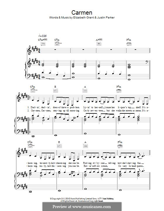 Carmen (Lana Del Rey): Para vocais e piano (ou Guitarra) by Elizabeth Grant, Justin Parker