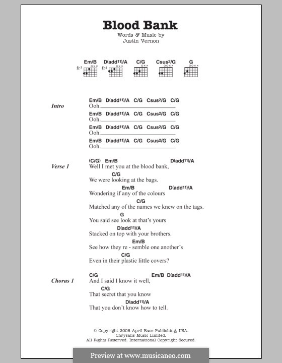 Blood Bank (Bon Iver): melodia by Justin Vernon