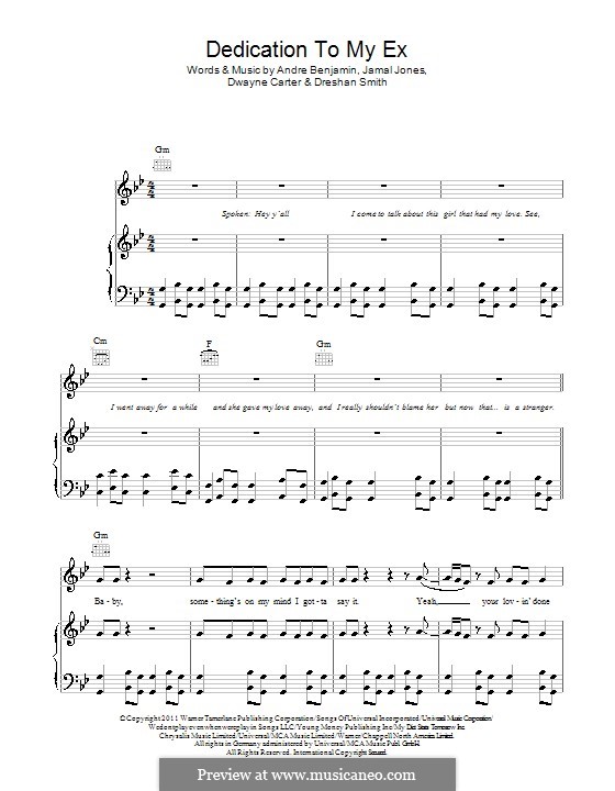 Dedication to My Ex (Miss That): For voice and piano or guitar (Lloyd) by André Benjamin, Dwayne Carter, Jamal Jones, Dreshan Smith