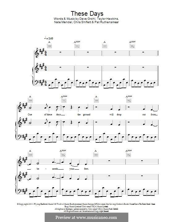 These Days (Foo Fighters): Para vocais e piano (ou Guitarra) by Christopher Shiflett, David Grohl, Nate Mendel, Pat Smear, Taylor Hawkins