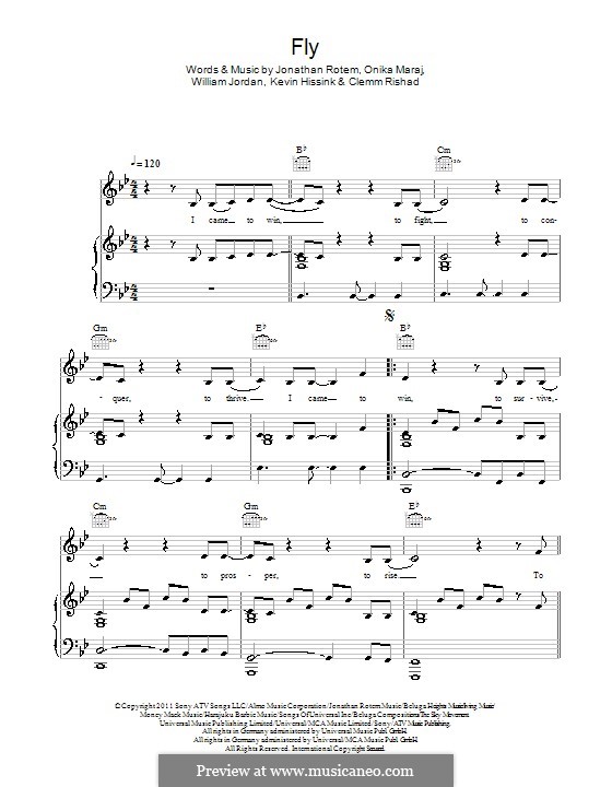 Fly (Nicki feat. Rihanna Minaj): Para vocais e piano (ou Guitarra) by Jonathan Rotem, Onika Maraj, Clemm Rishad, Kevin Hissink, William Jordan