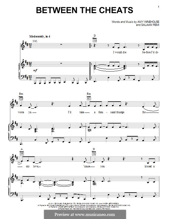 Between the Cheats: Para vocais e piano (ou Guitarra) by Amy Winehouse, Salaam Remi