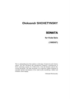 Sonata for Viola Solo: Sonata for Viola Solo by Oleksandr (Alexander) Shchetynsky (Shchetinsky)