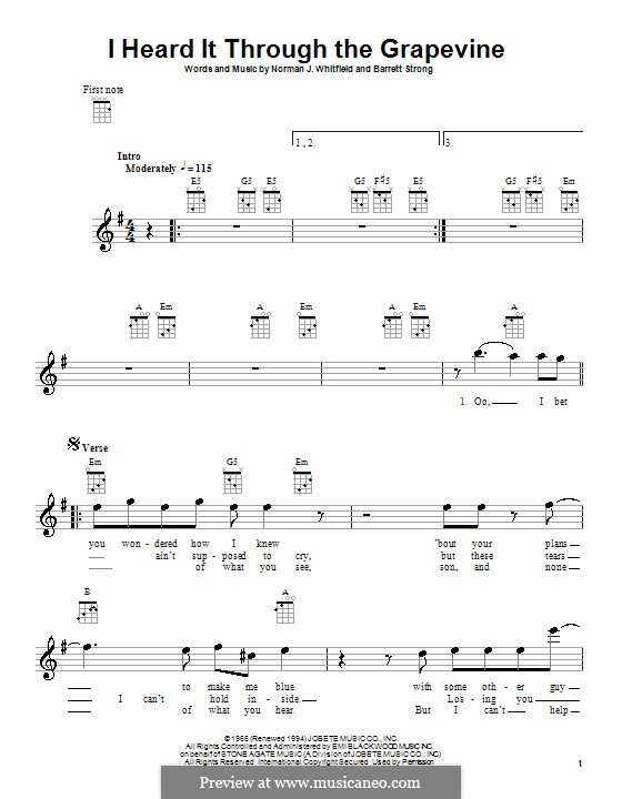 I Heard it Through the Grapevine: para ukulele by Barrett Strong, Norman J. Whitfield