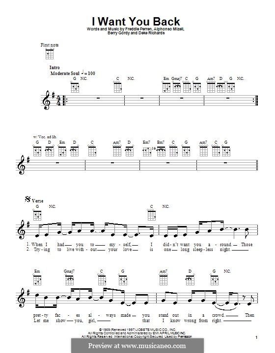 I Want You Back (The Jackson 5): para ukulele by Alphonso Mizell, Berry Gordy, Deke Richards, Freddie Perren