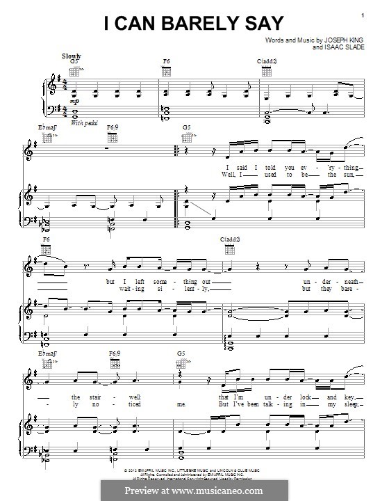 I Can Barely Say (The Fray): para vocais,piano ou guitarra by Isaac Slade, Joseph King