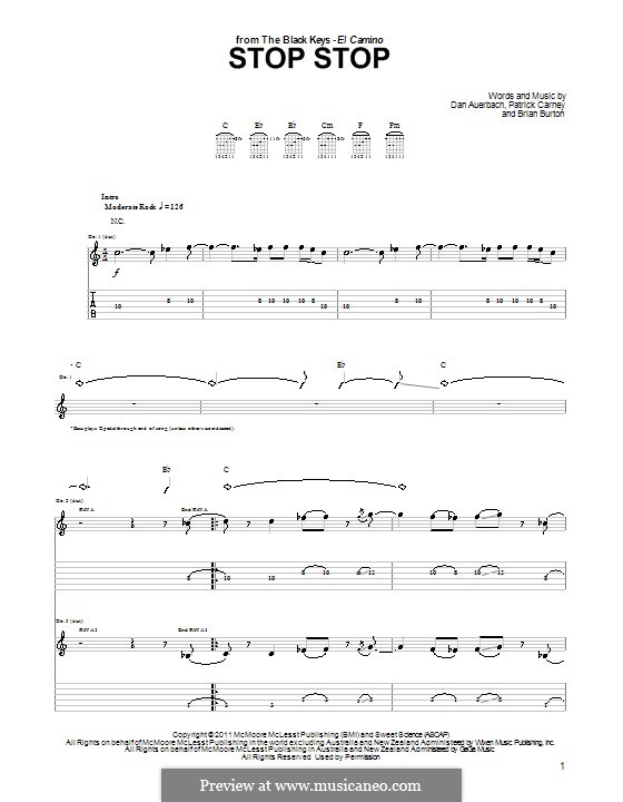 Stop Stop (The Black Keys): Para Guitarra by Brian Burton, Daniel Auerbach, Patrick Carney