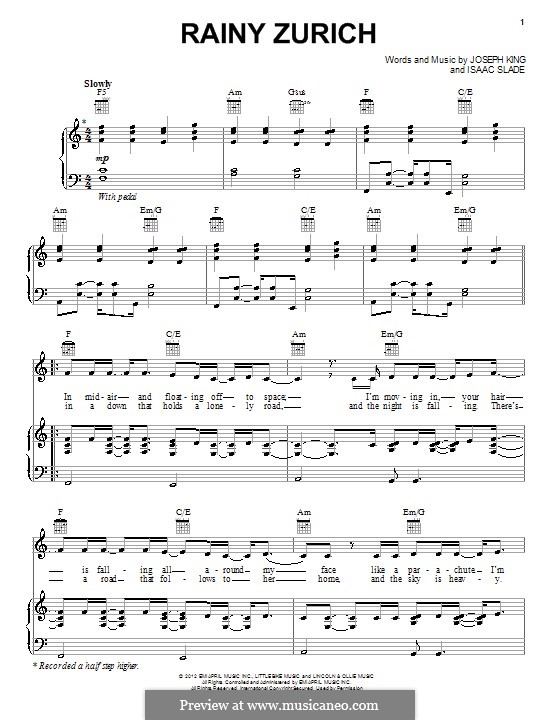 Rainy Zurich (The Fray): para vocais,piano ou guitarra by Isaac Slade, Joseph King