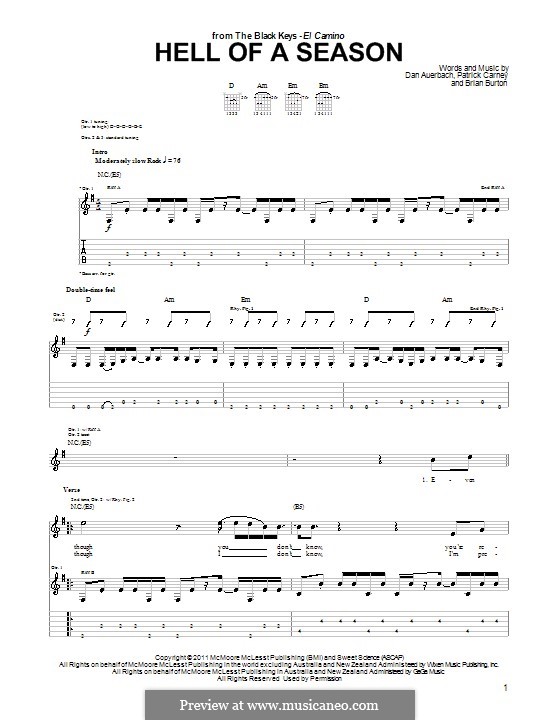 Hell of a Season (The Black Keys): Para Guitarra by Brian Burton, Daniel Auerbach, Patrick Carney