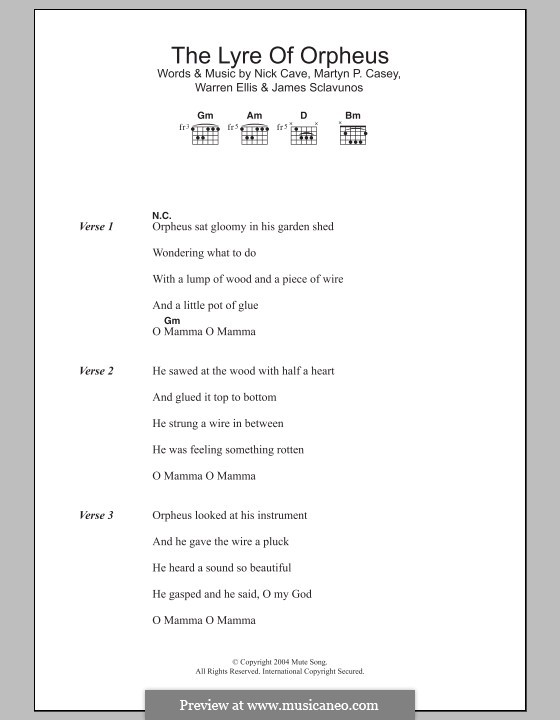 The Lyre of Orpheus : Letras e Acordes by Jim Sclavunos, Martyn Casey, Nick Cave, Warren Ellis