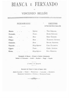 Bianca e Fernando: Partitura Piano-vocal by Vincenzo Bellini